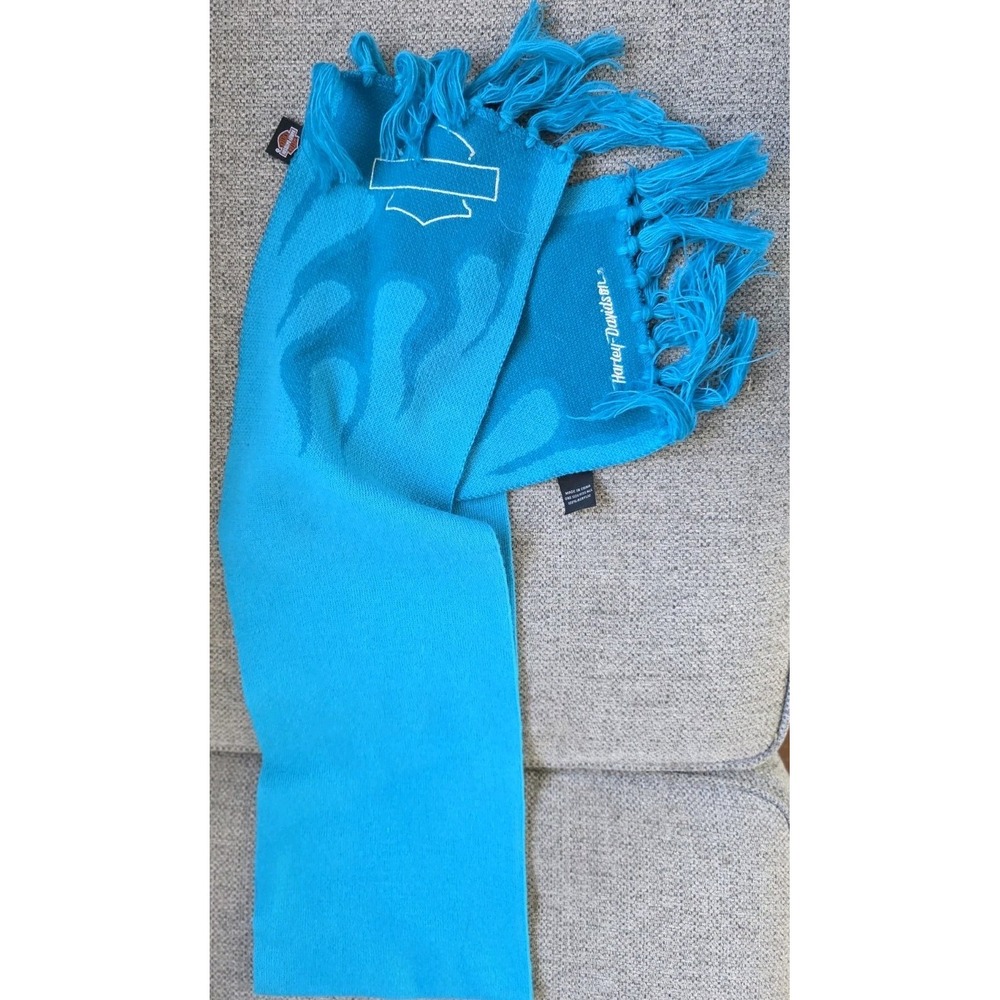 Knit  Harley Davidson Neck Scarf‎ Warmer Turquoise Blue Flame 58"L - Picture 2 of 12